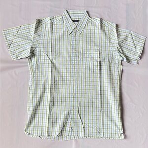 Lagerfeld Button Down Shirt Short Sleeve Green Blue Check Chest pocket Men EU43